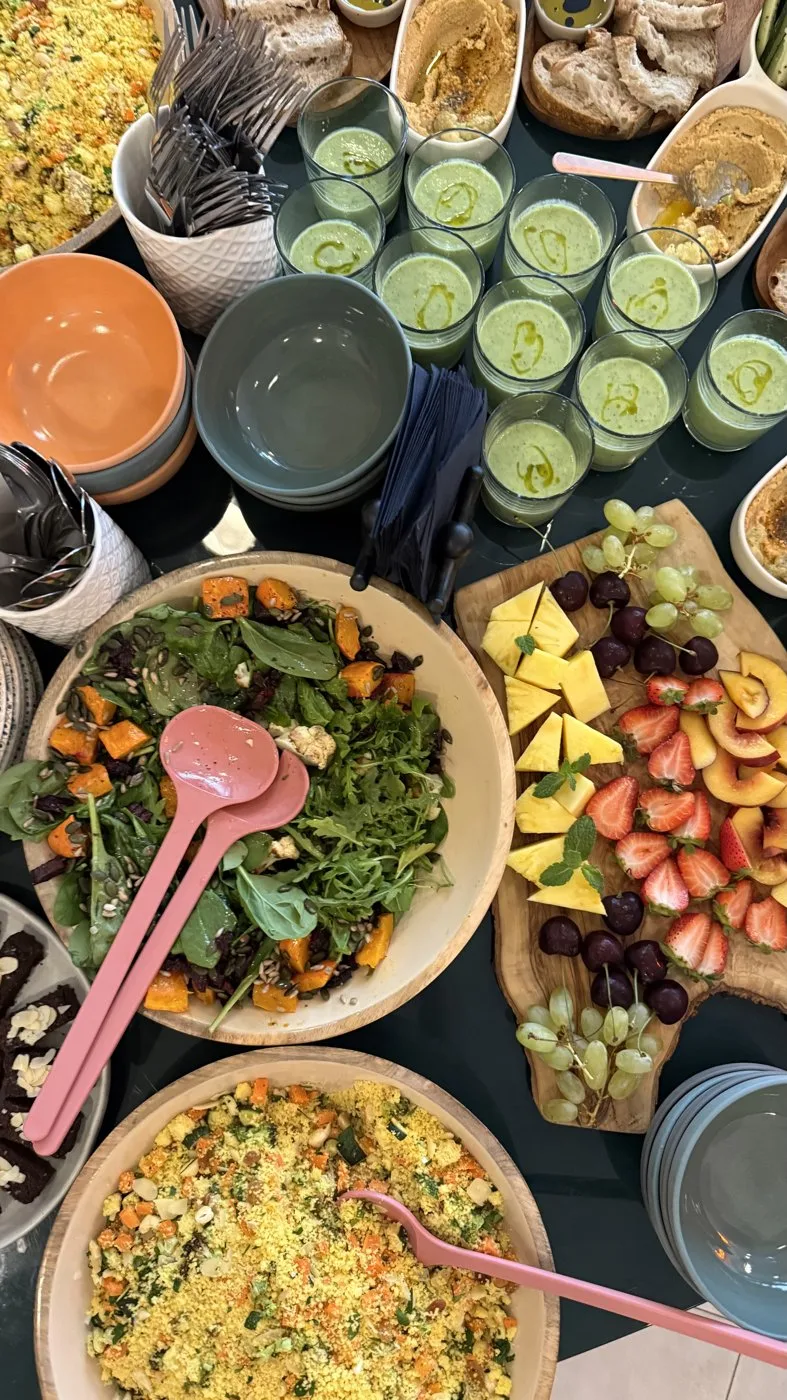Food and drinks prepared for a gathering at Elevada